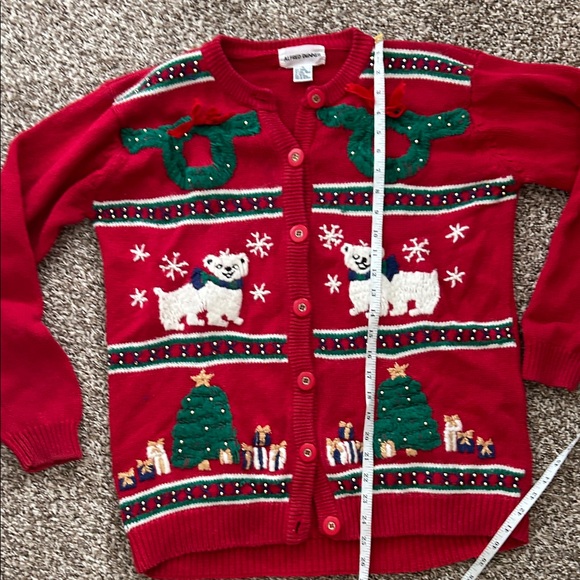 Vintage Red Holiday Christmas Tree Polar Bear Knit Cardigan Sweater Medium - Picture 8 of 11